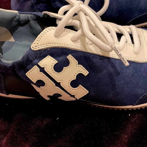 Tory Burch Marine Blue Stretchy Sneakers Sz 7.5 - Picture 3 of 8